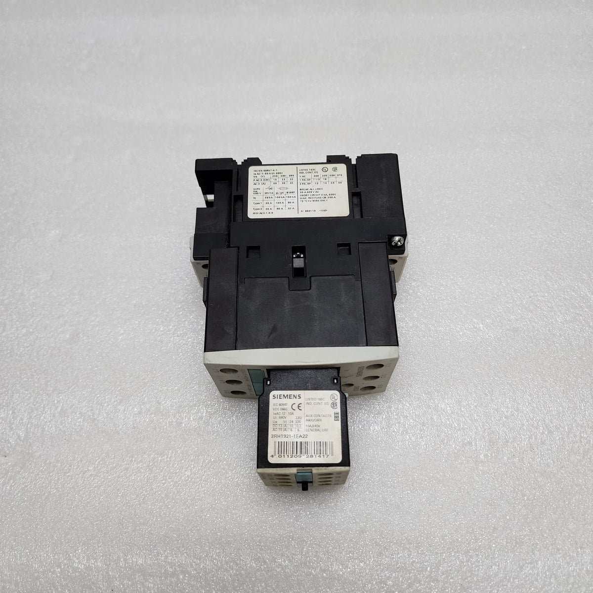SIEMENS 3RT1036-1AL20 CONTACTOR COIL VOLTAGE 230V AUXILIARY 3RH1921-1FA22