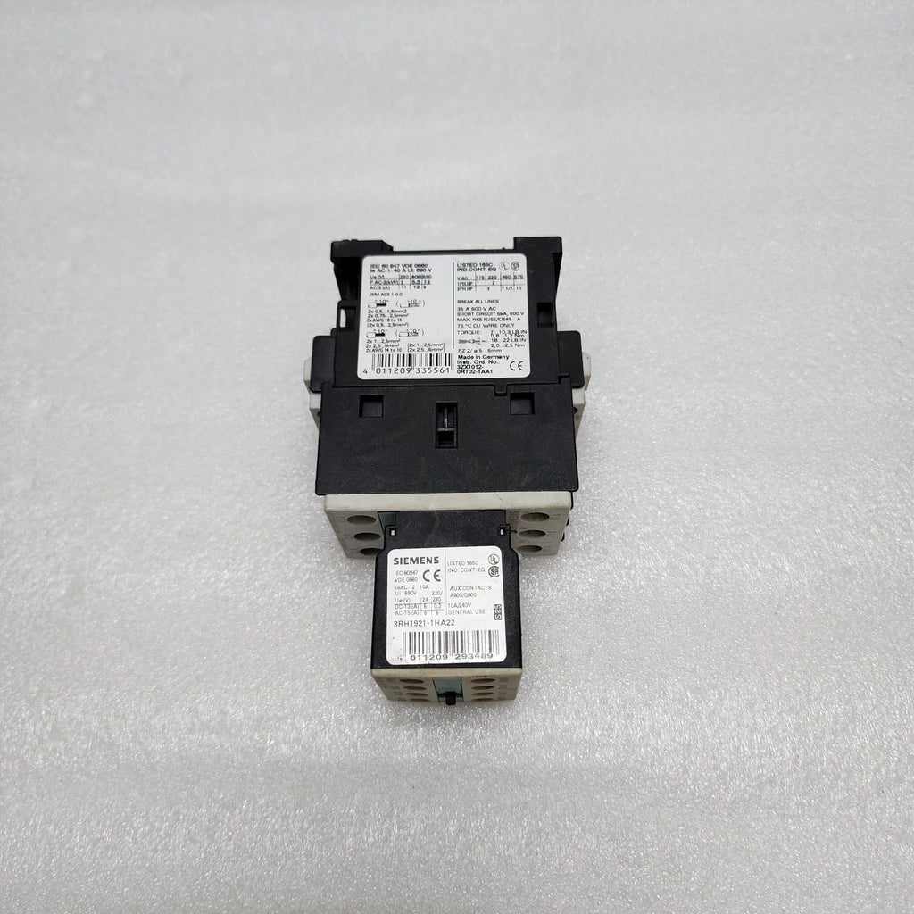 SIEMENS 3RT1024-1A CONTACTOR COIL VOLTAGE 230V AUX 3RH1921-1HA22