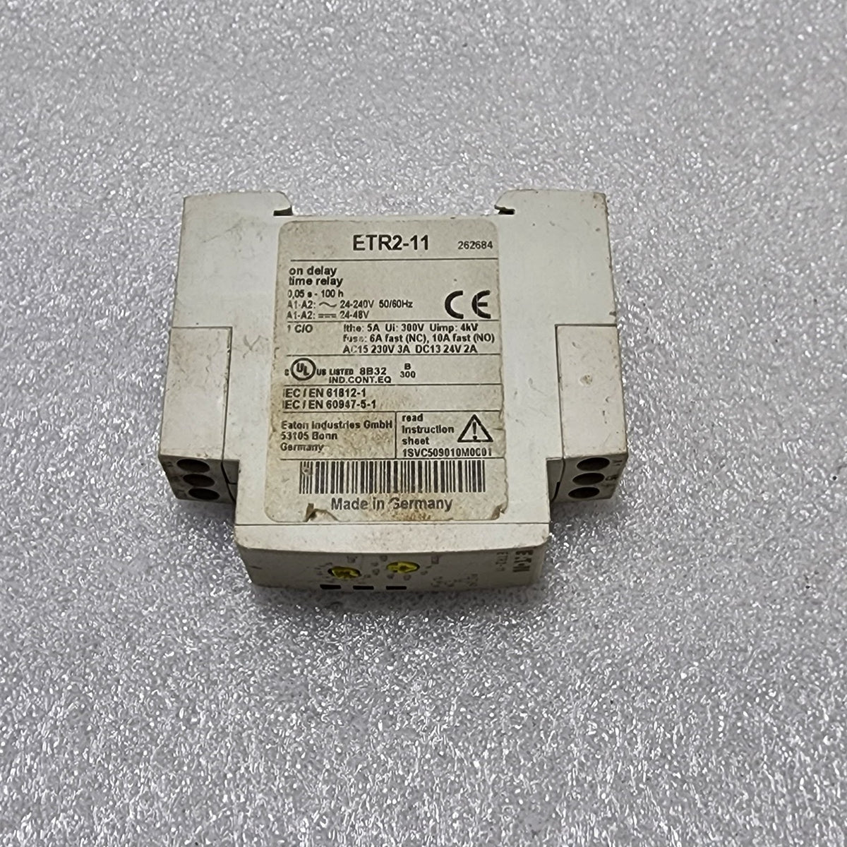 EATON ETR2-11 ON DELAY TIME RELAY 262684 24-240VAC/24-48VDC