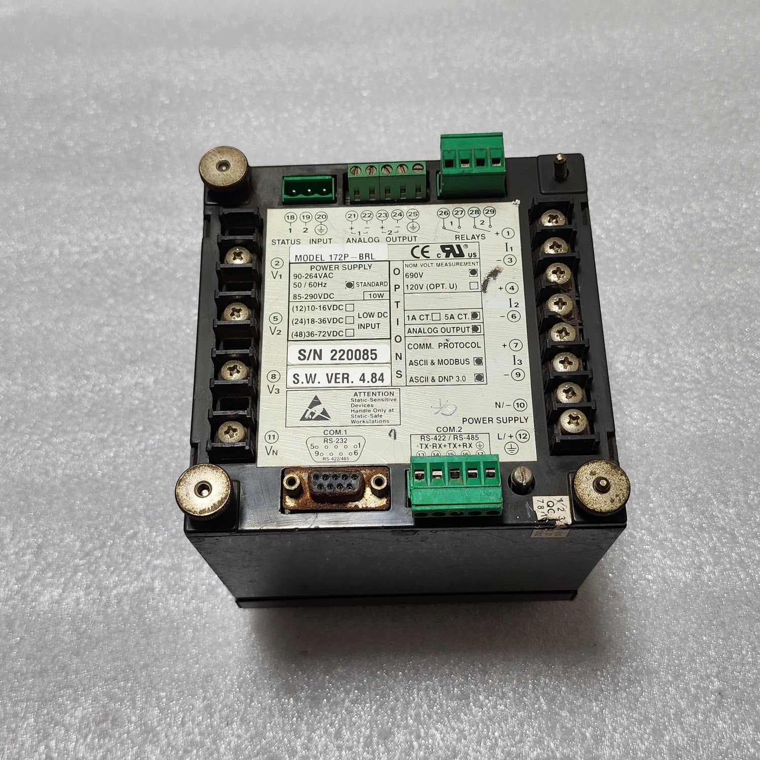 SATEC PM172P POWER & REVENUE METER 172P-BRL 90-264VAC/85-290VDC