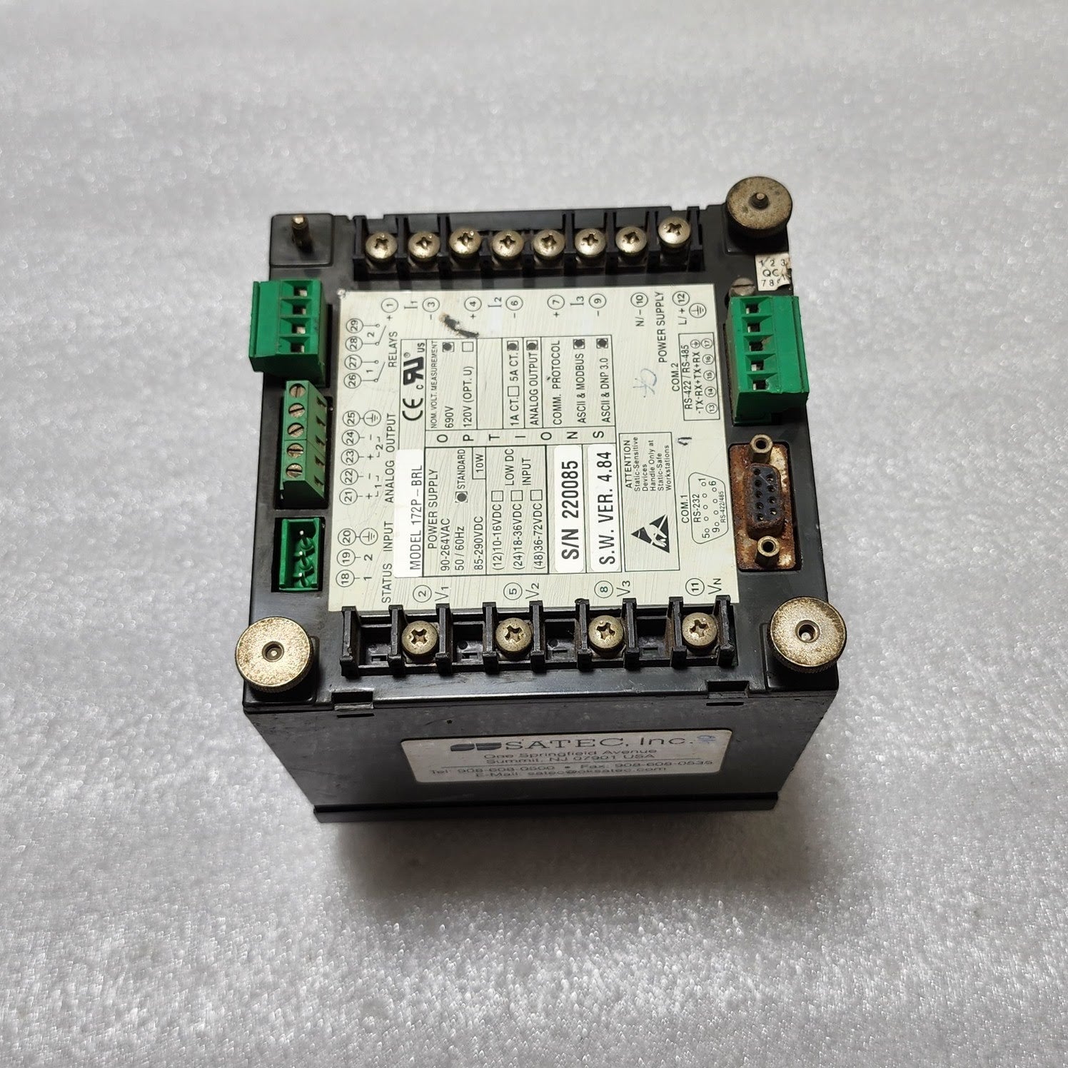 SATEC PM172P POWER & REVENUE METER 172P-BRL 90-264VAC/85-290VDC