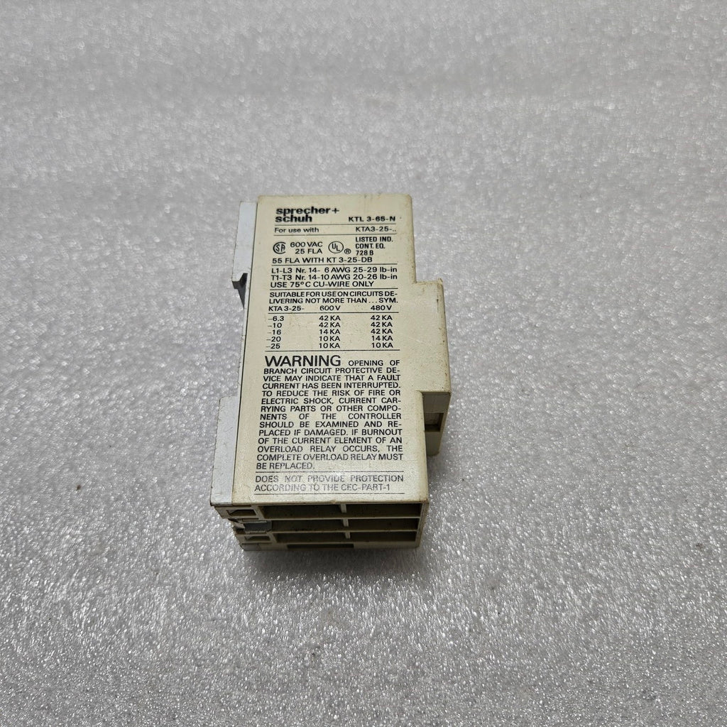 SPRECHER + SCHUH KTL3-65-N 3-POLE CONTACTOR 65A