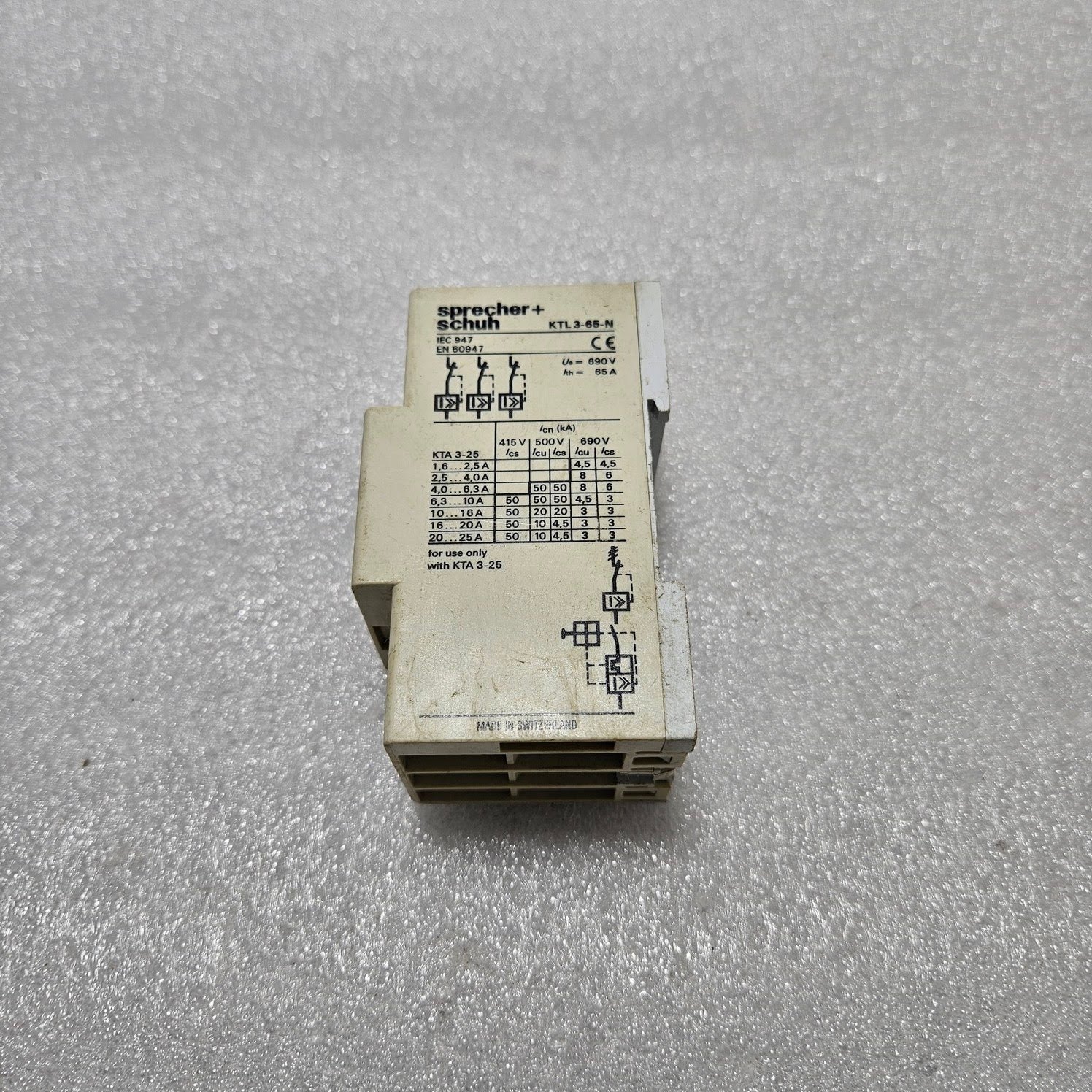 SPRECHER + SCHUH KTL3-65-N 3-POLE CONTACTOR 65A
