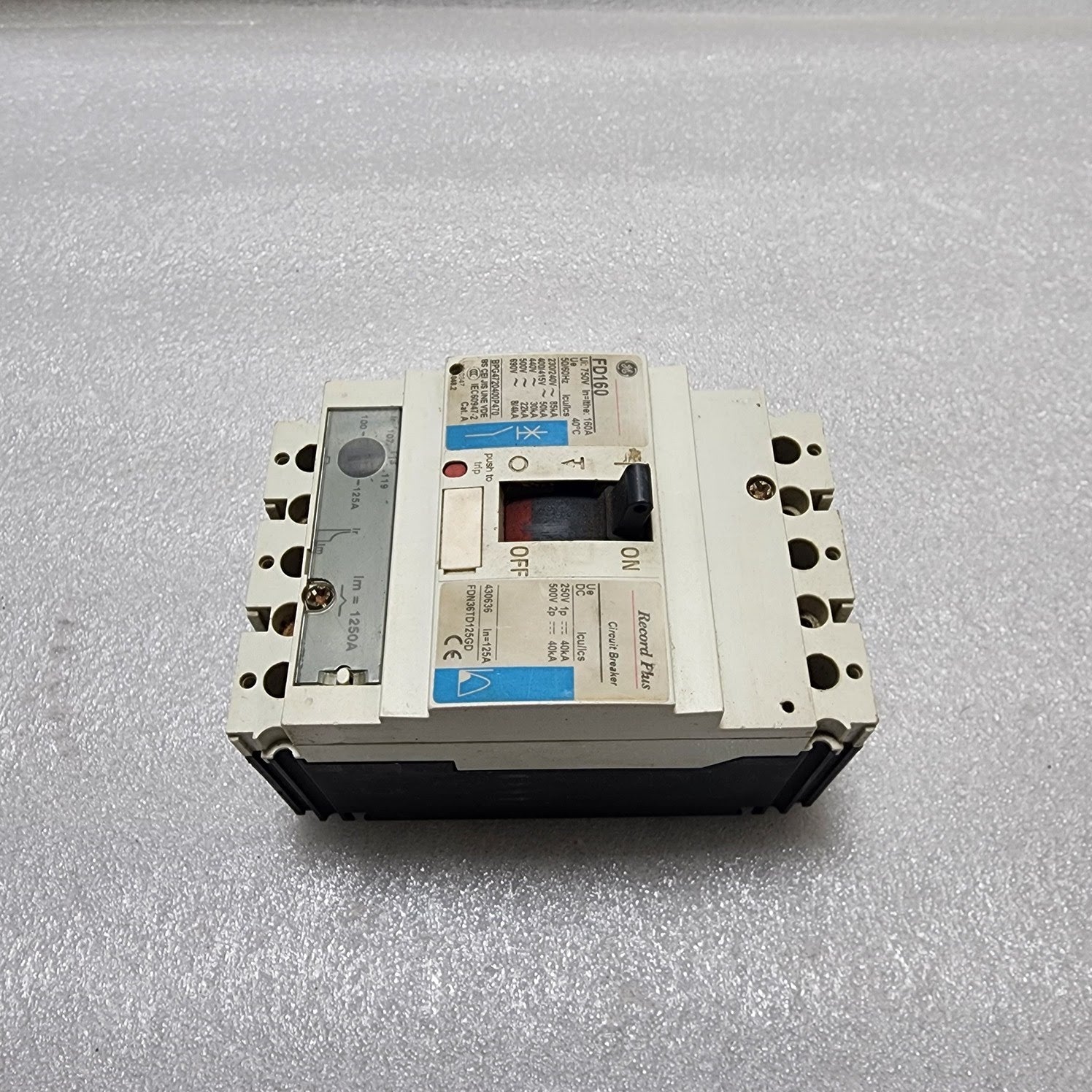GENERAL ELECTRIC FD160 CIRCUIT BREAKER 160A 430636 RELAY 1250A FDN36TD125GD