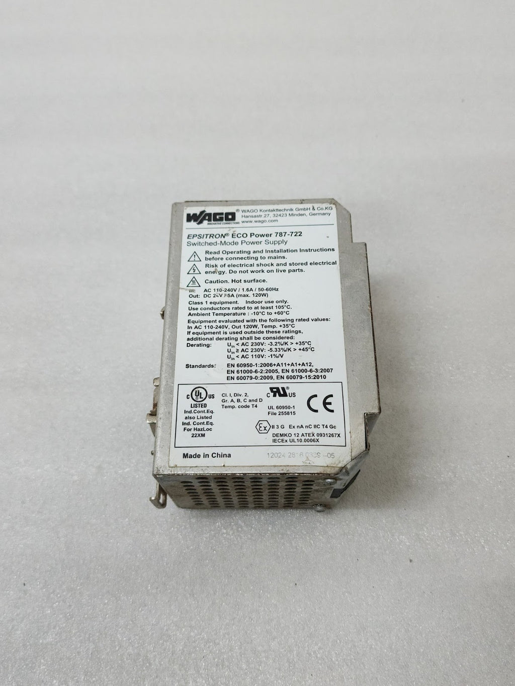 WAGO 787-722 SWITCHED POWER SUPPLY 24VDC 5A