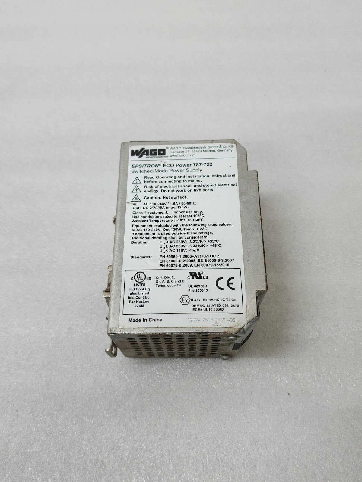 WAGO 787-722 SWITCHED POWER SUPPLY 24VDC 5A