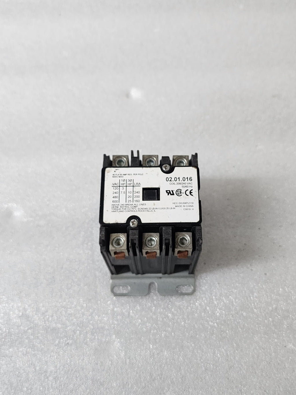 HARTLAND CONTROLS HCC-3XU04PU119 MAGNETIC CONTACTOR 50A 208/240V 02.01.016