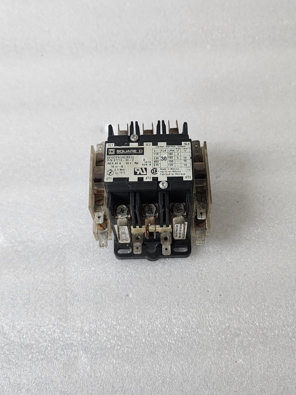 SQUARE D 87713-30-2 CONTACTOR 30A 8910DPA33S28X22 COIL VOLTAGE 110-120V