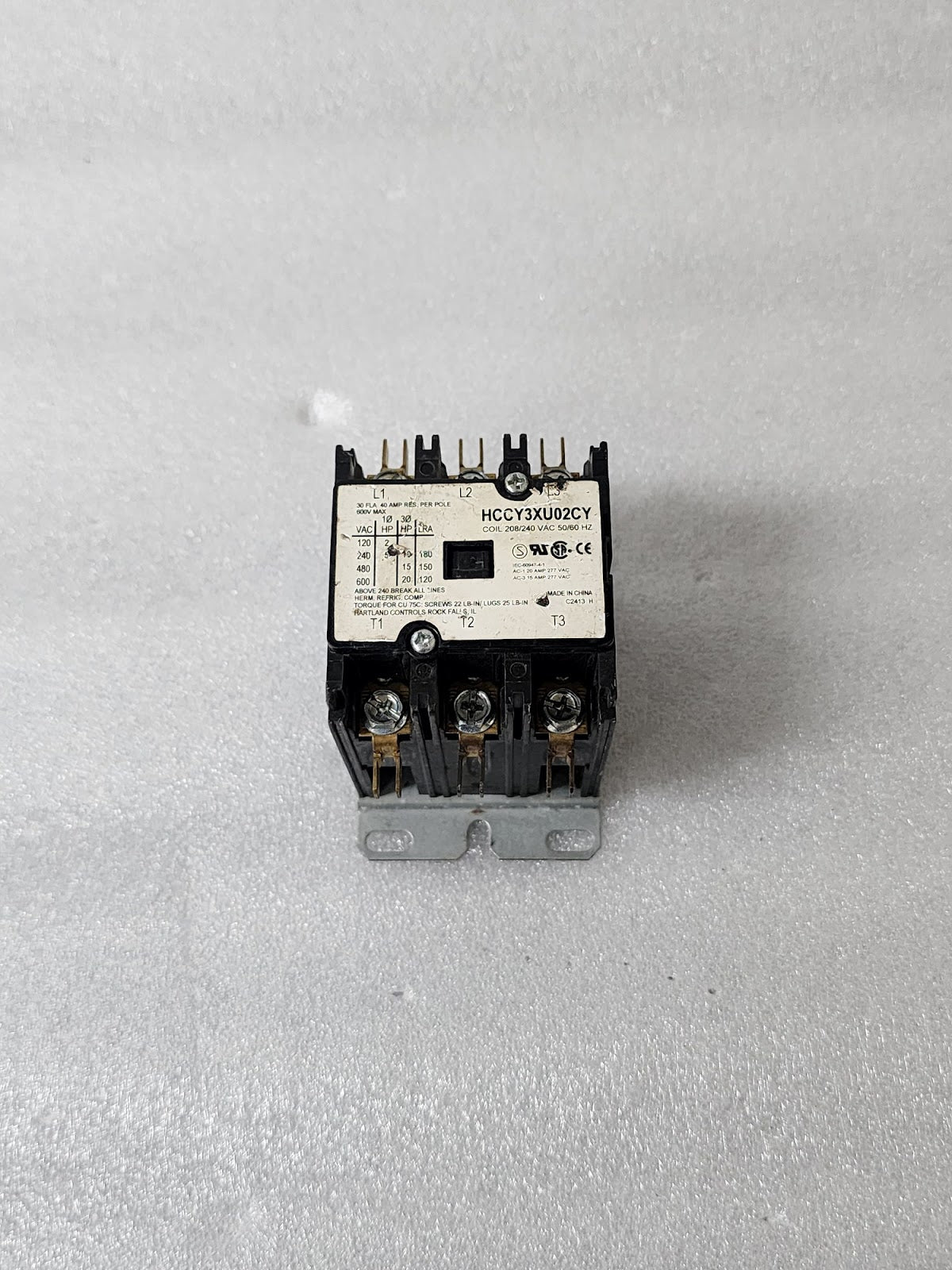 HARTLAND CONTROLS HCCY3XU02CY 3-POLE CONTACTOR 40A COIL VOLTAGE 208/240V