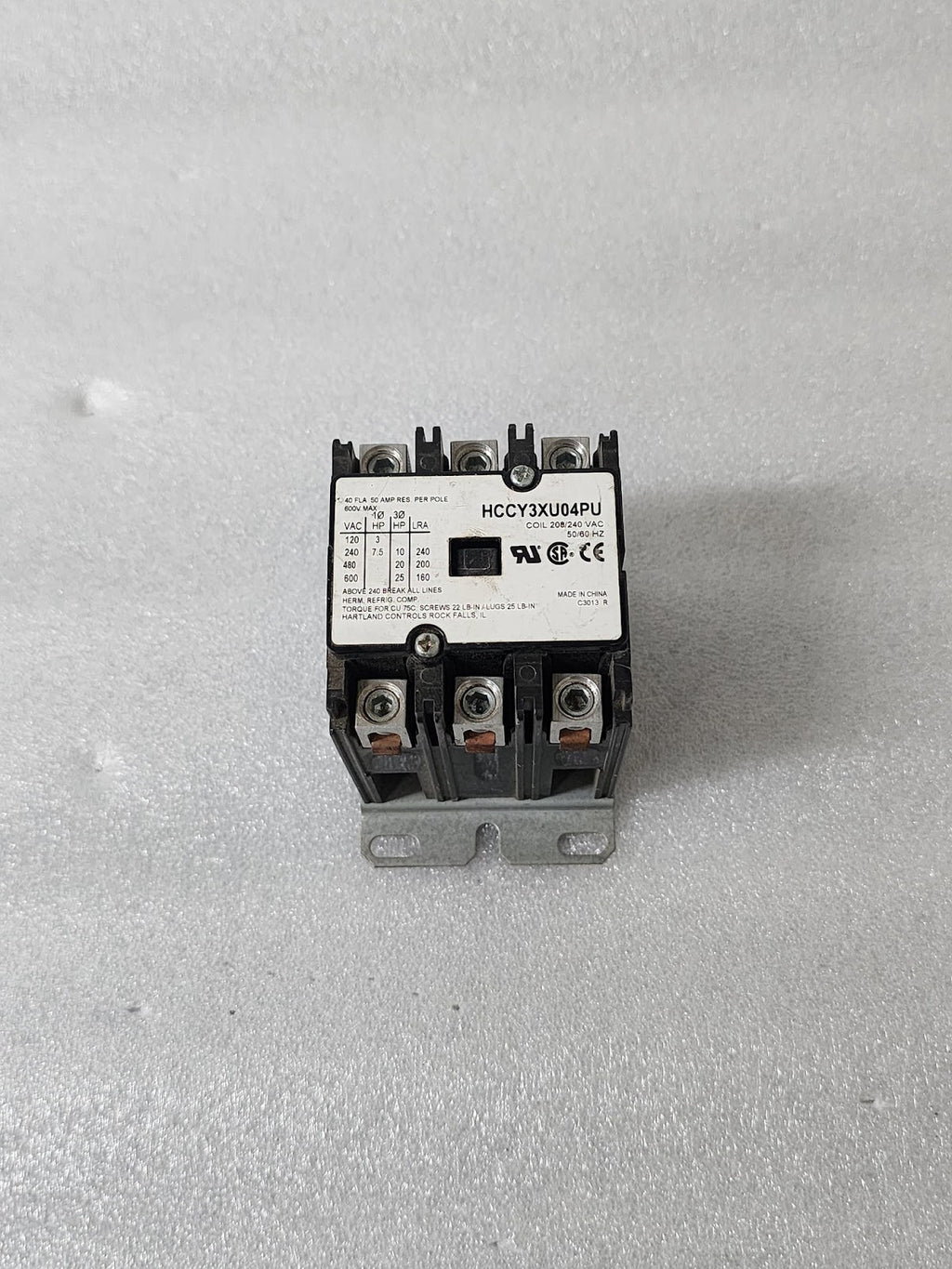 HARTLAND CONTROLS HCCY3XU04PU 3-POLE CONTACTOR 50A COIL VOLTAGE 208/240V