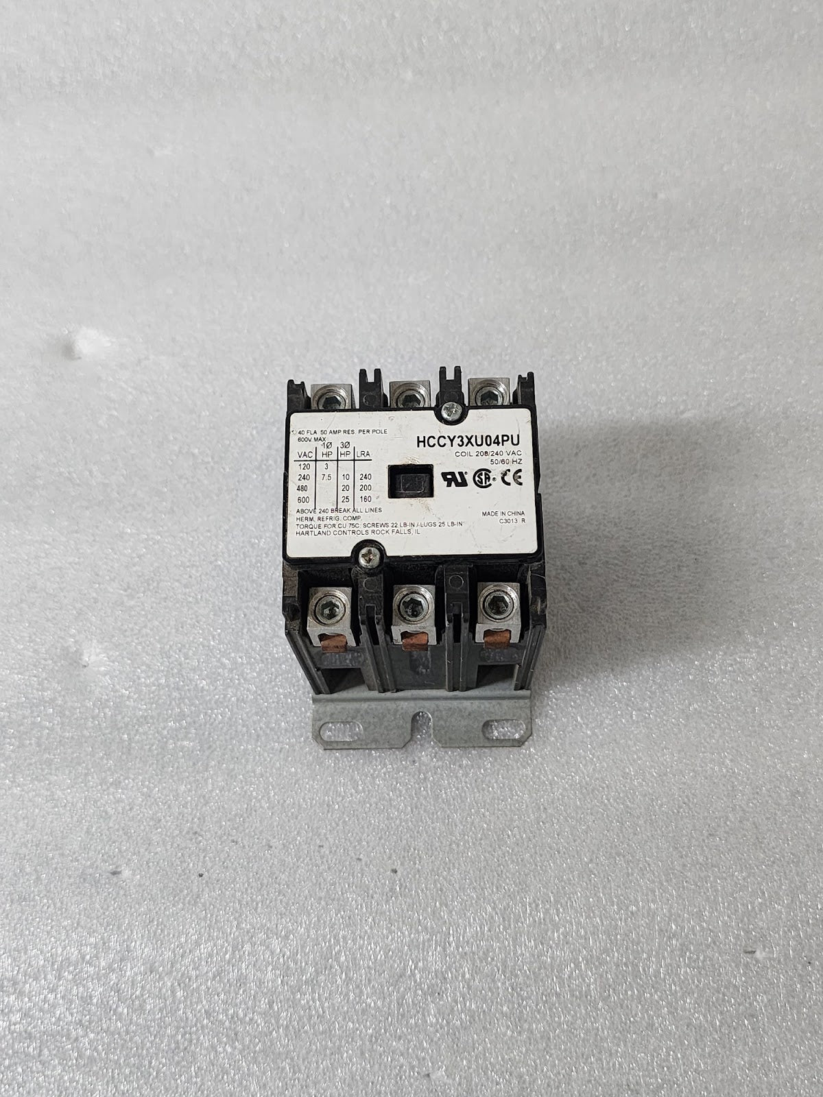 HARTLAND CONTROLS HCCY3XU04PU 3-POLE CONTACTOR 50A COIL VOLTAGE 208/240V