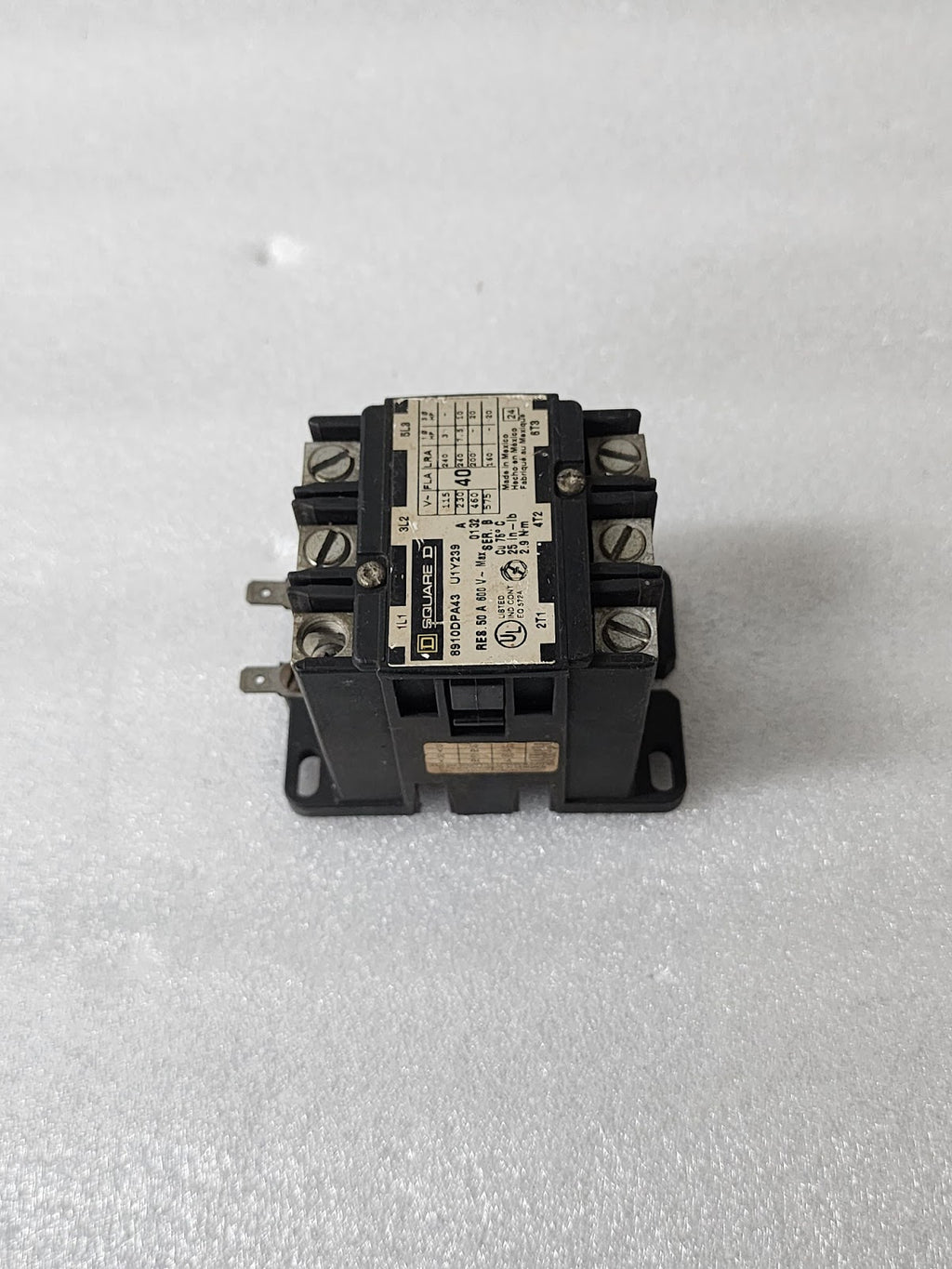 SQUARE D 8910DPA43 3-POLE CONTACTOR 40A COIL VOLTAGE 110-120V