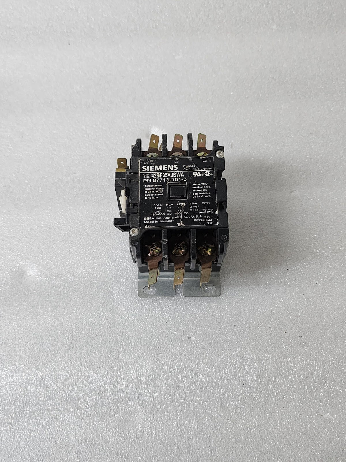 SIEMENS 42BF35AJBWA DEFINITE PURPOSE CONTACTOR 87713-101-3 COIL VOLTAGE 24V