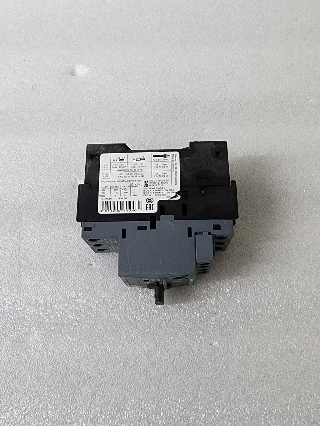 SIEMENS 3RV2011-1FA10 CIRCUIT BREAKER FOR MOTOR PROTECTION