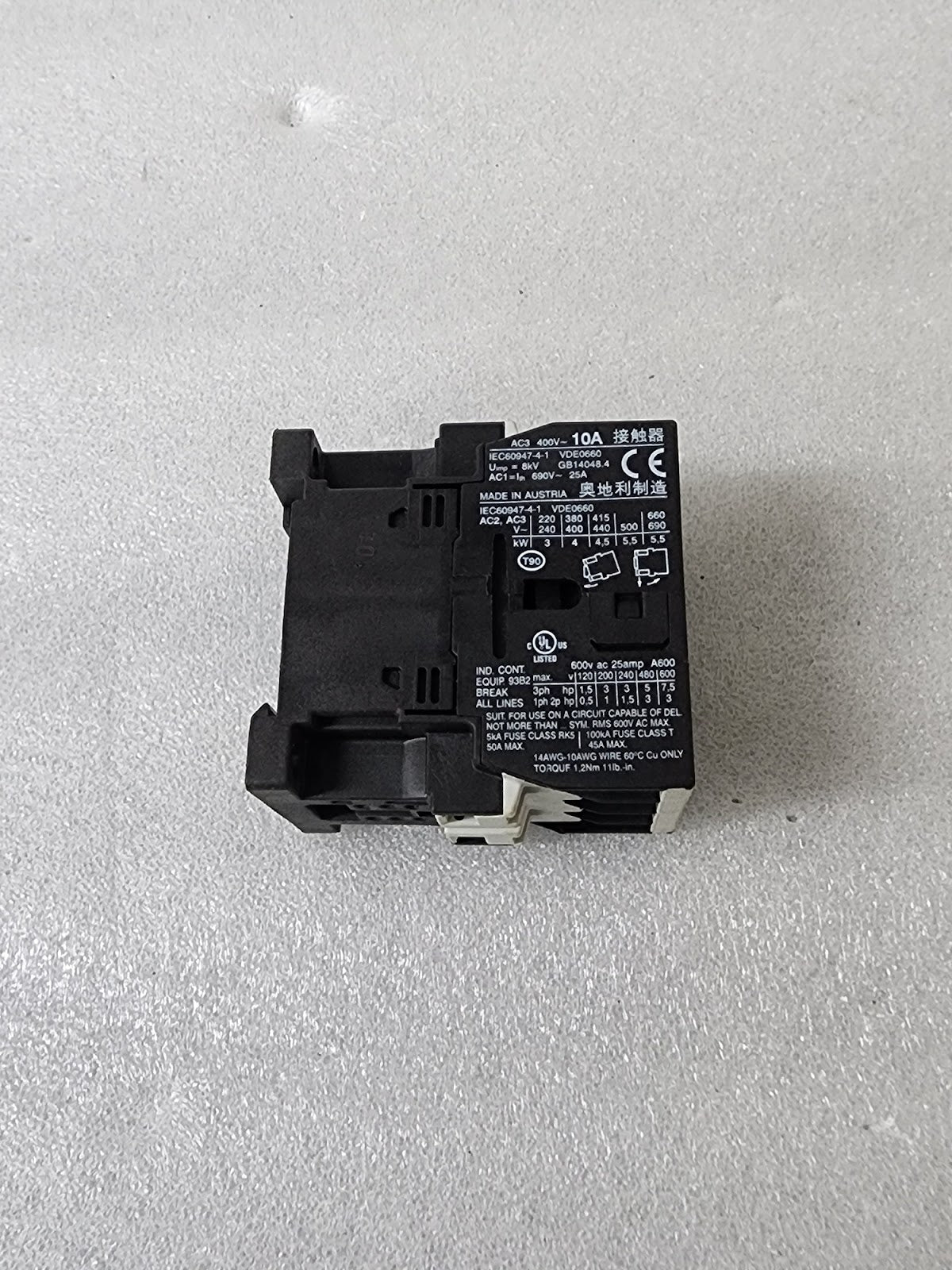 BENEDIKT & JAGER K3-10NA00-40 MAGNETIC CONTACTOR 10A COIL VOLTAGE 220-264V