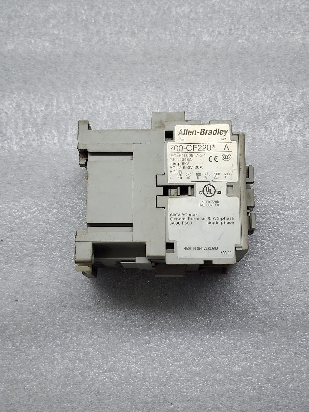 ALLEN BRADLEY CAT 700-CF220-A MAGNETIC CONTACTOR COIL VOLTAGE 110-120V