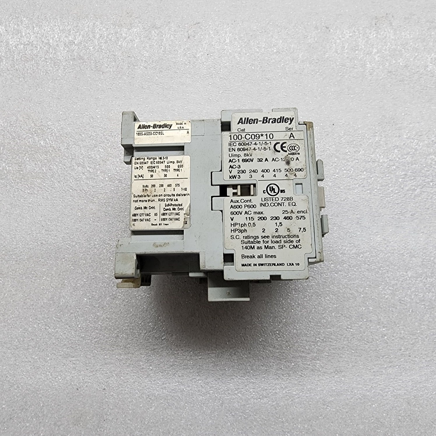 ALLEN BRADLEY CAT 100-C09-10 3-POLE CONTACTOR COIL VOLTAGE 110-120V