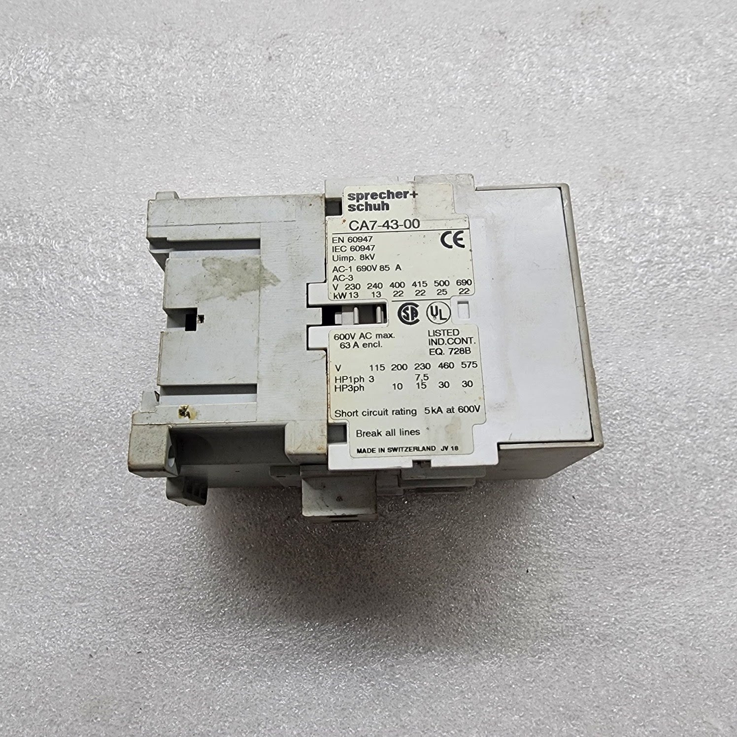 SPRECHER + SCHUH CA7-43-00 MAGNETIC CONTACTOR 85A COIL VOLTAGE 220V