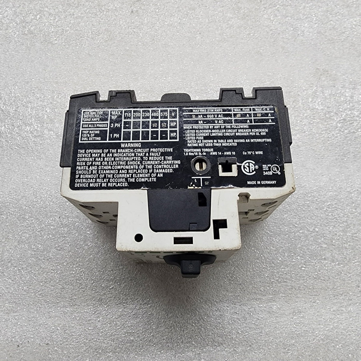 MOELLER PKZM0-1 MOTOR PROTECTIVE CIRCUIT BREAKER 0.63-1.0A