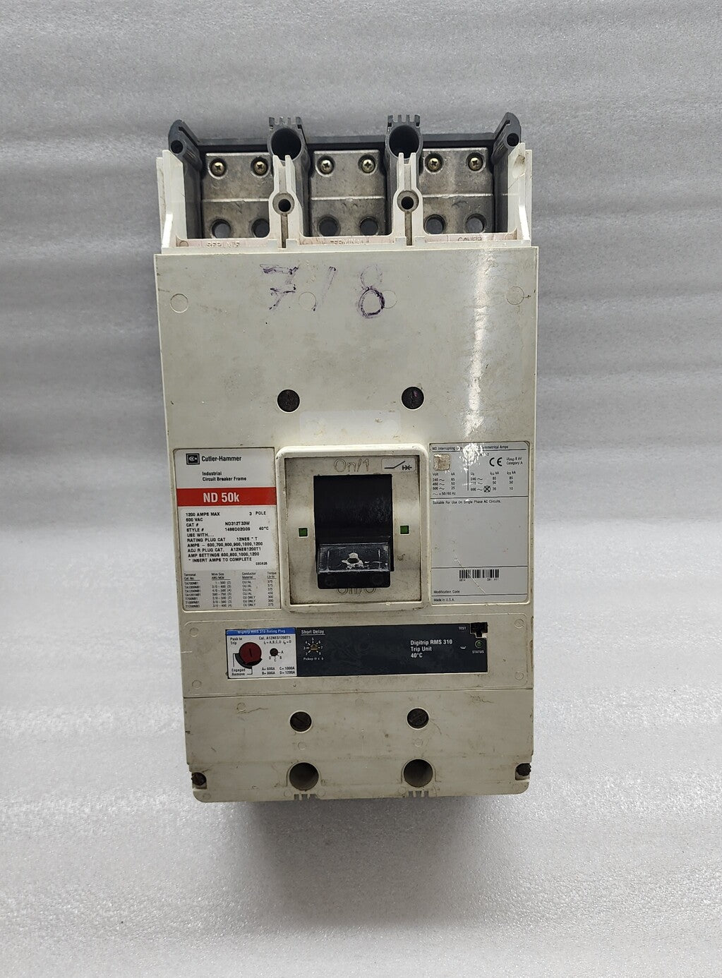 CUTLER-HAMMER ND312T33W Industrial Circuit Breaker ND 50k 1200A 600VAC 3 POLE Di
