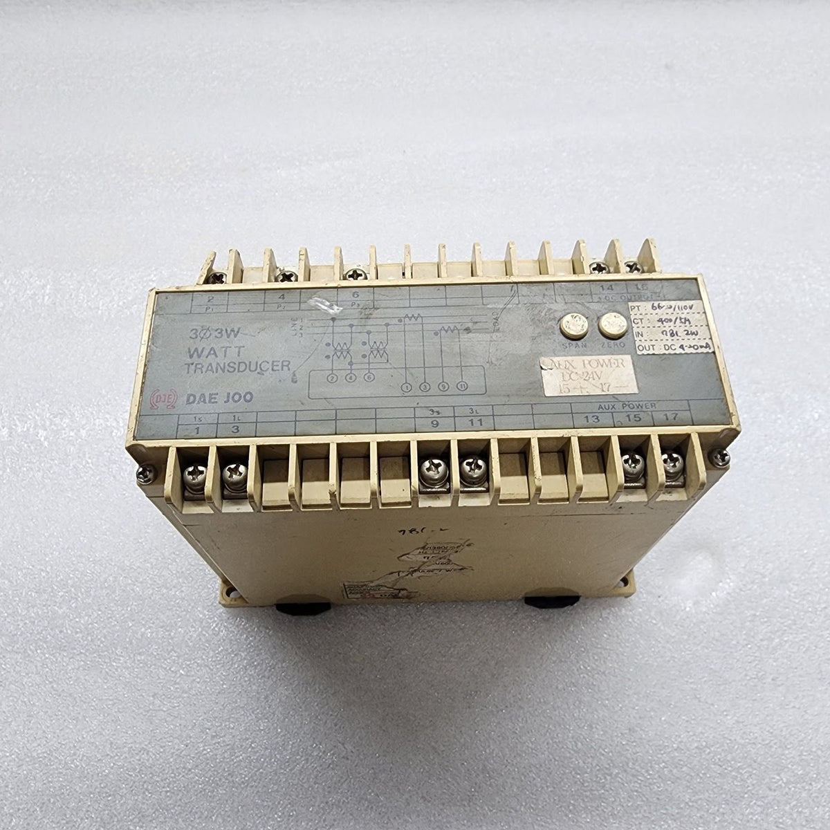 DAE JOO WATT TRANSDUCER 24VDC PT 660/110V CT 400/5A