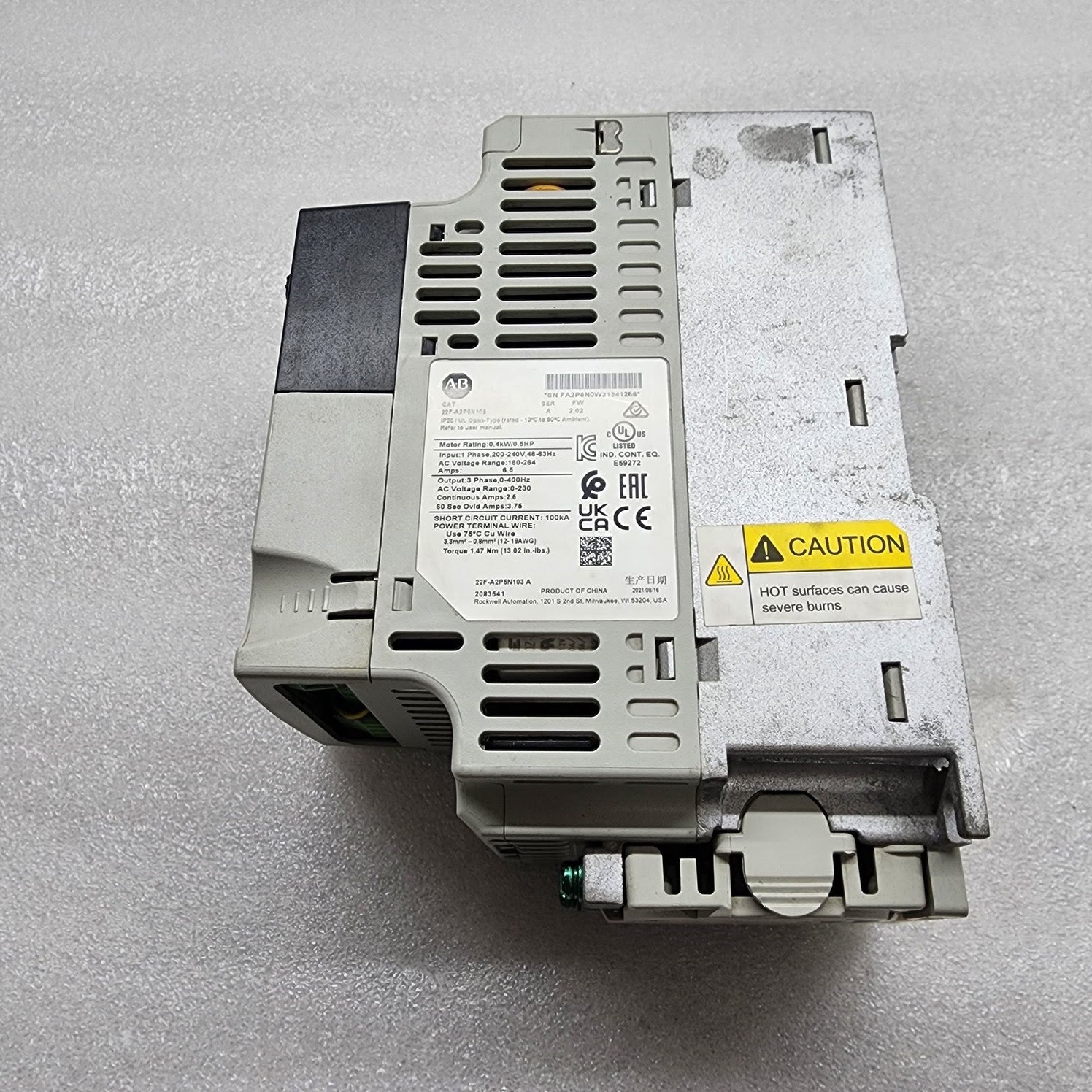 ALLEN BRADLEY CAT 22F-A2P5N103 SER A INVERTER DRIVE 1 PHASE 0.4KW 240V