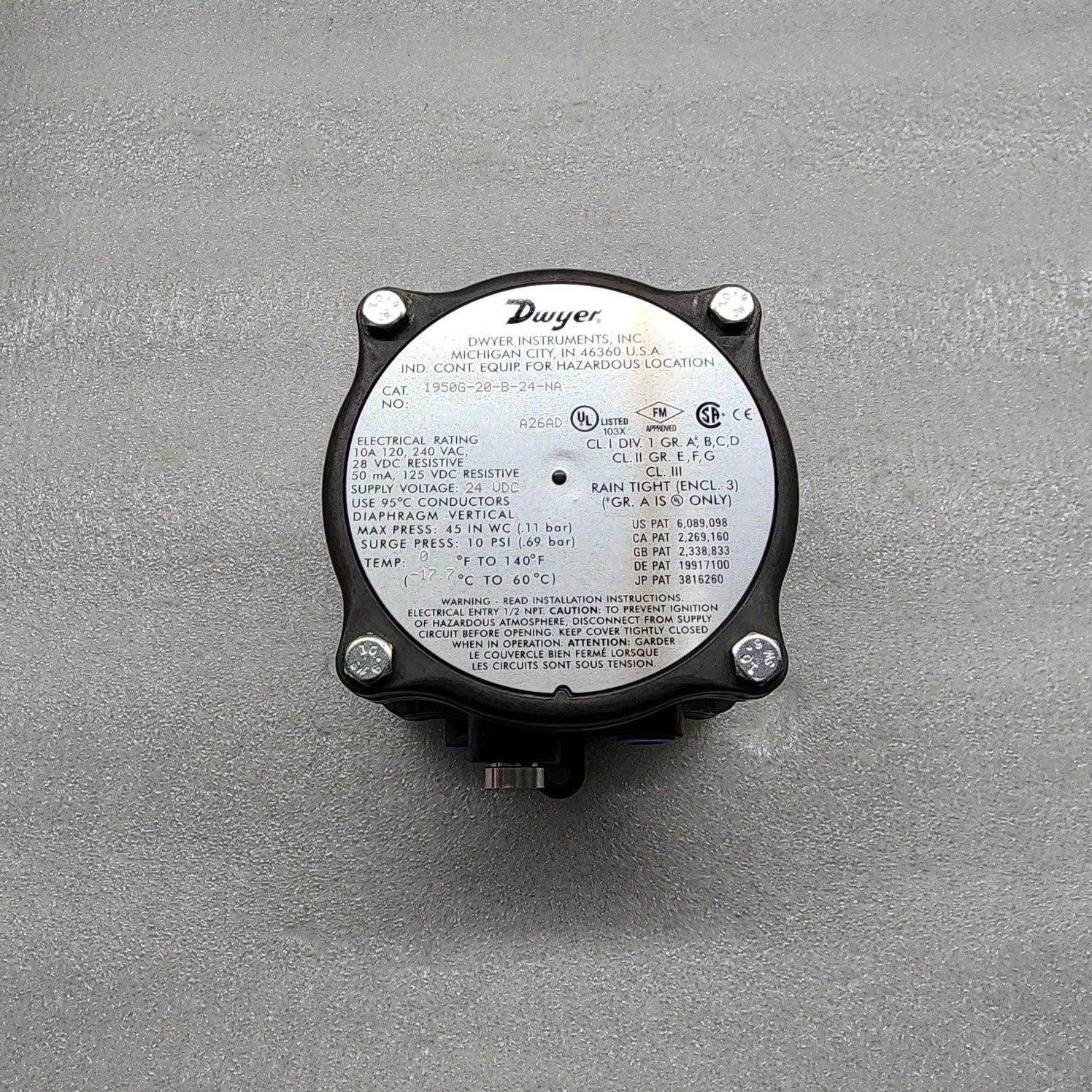 DWYER 1950G-20-B-24-NA DIFFERENTIAL PRESSURE SWITCH