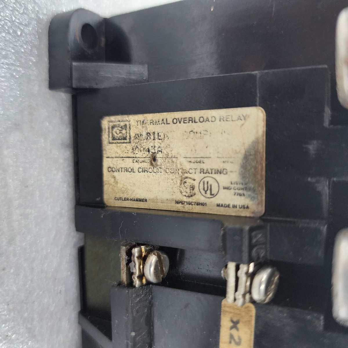 CUTLER HAMMER THERMAL OVERLOAD RELAY