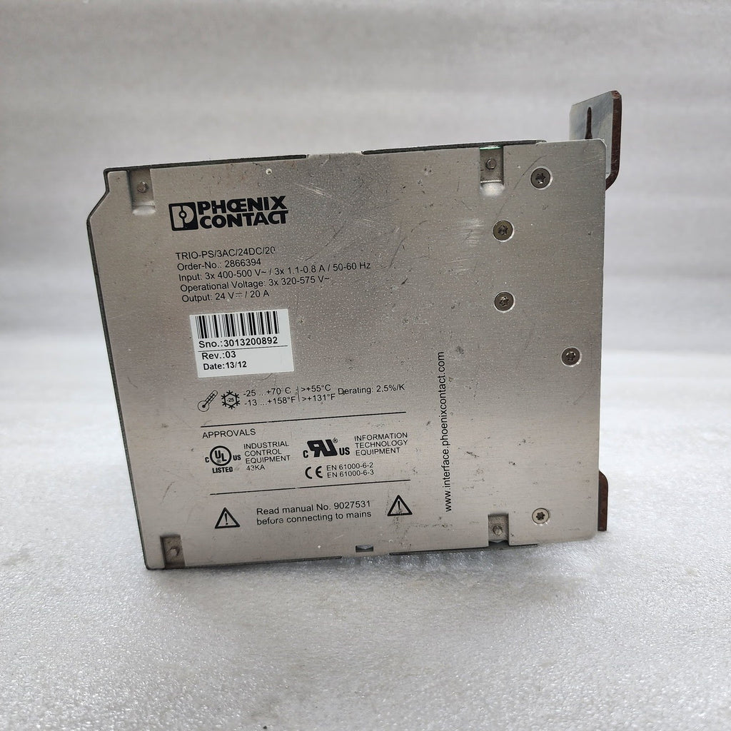 PHOENIX CONTACT TRIO-PS/3AC/24DC/20 POWER SUPPLY UNIT 2866394
