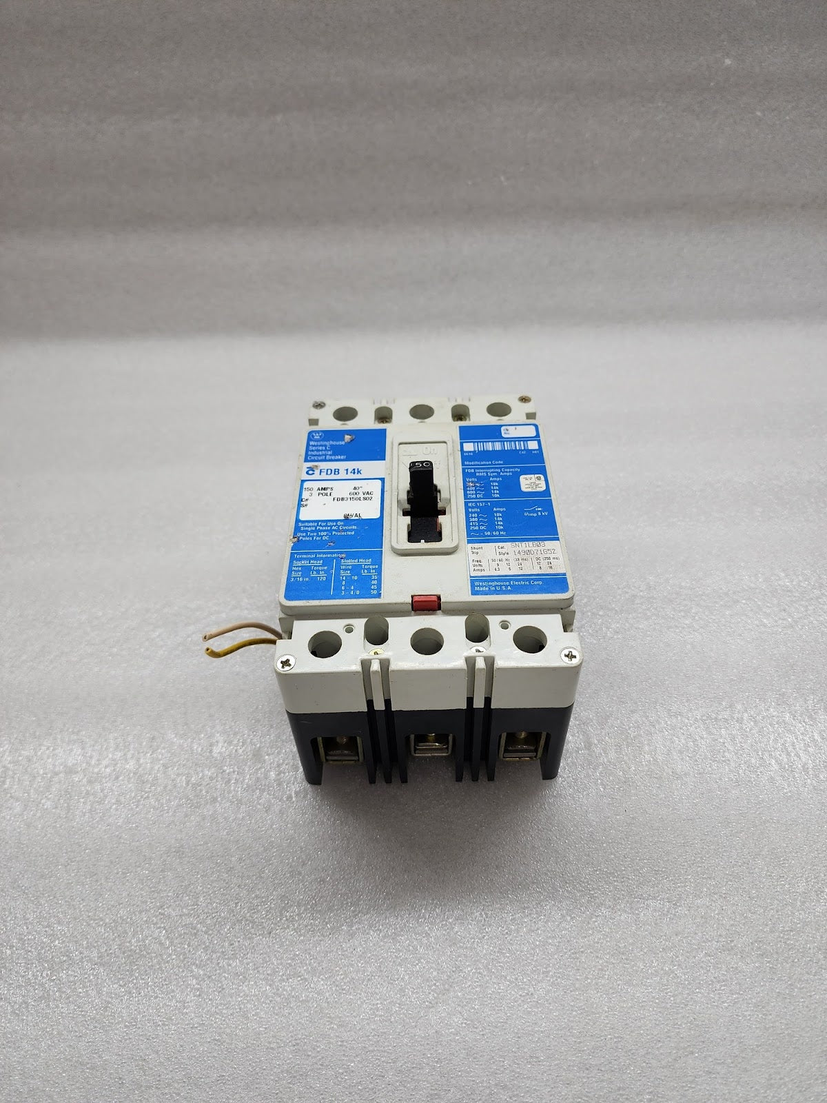WESTINGHOUSE FDB 14K 3-POLE CIRCUIT BREAKER 150A FDB3150LS02