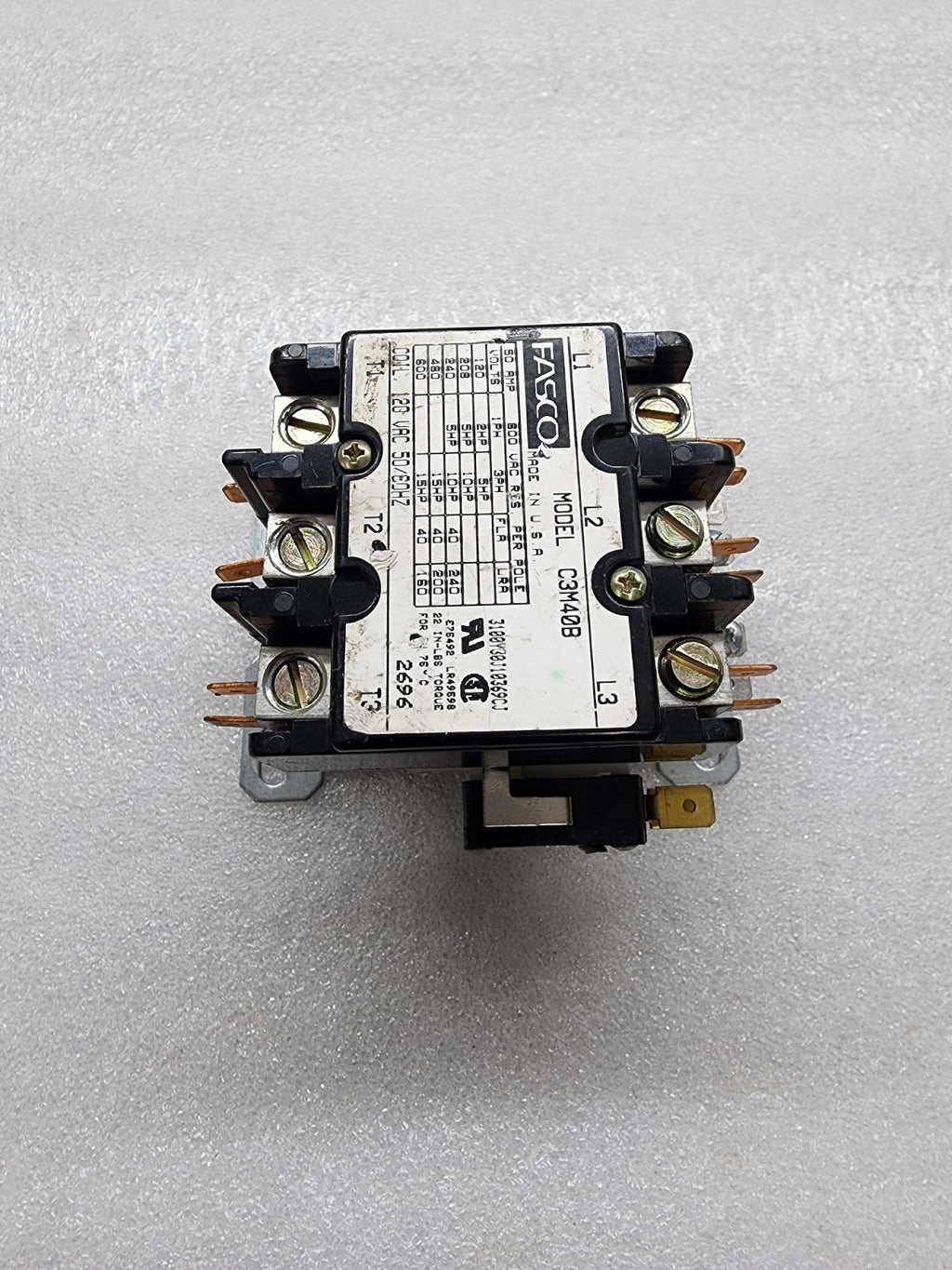 FASCO C3M40B 3-POLE MAGNETIC CONTACTOR 120V