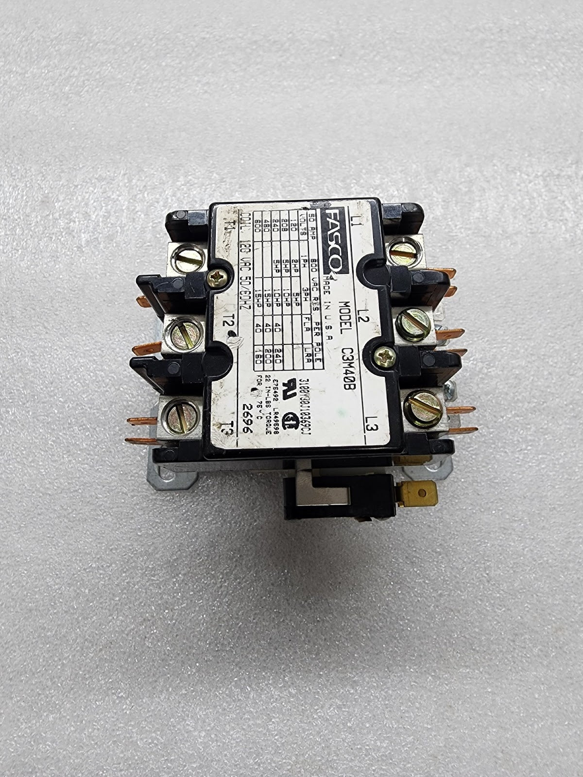 FASCO C3M40B 3-POLE MAGNETIC CONTACTOR 120V