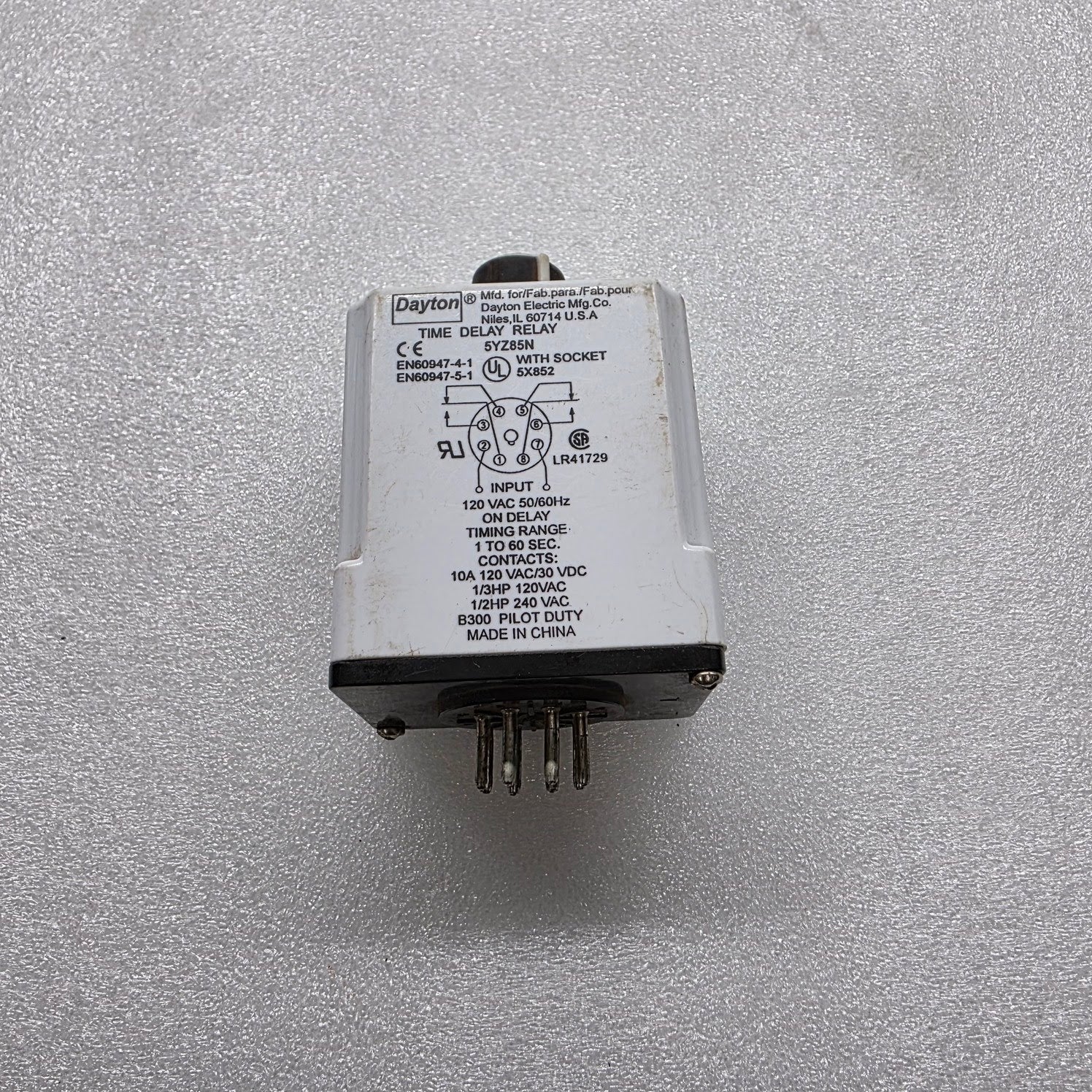 DAYTON 5YZ85N TIME DELAY RELAY 120VAC