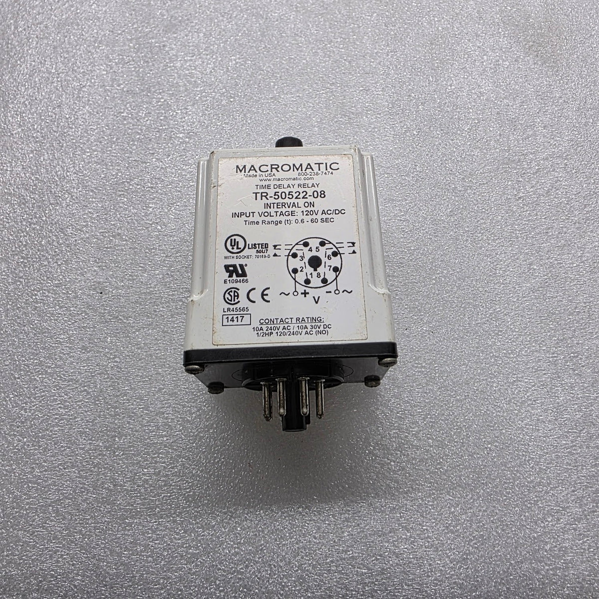 MACROMATIC TR-50522-08 TIME DELAY RELAY 120V AC/DC