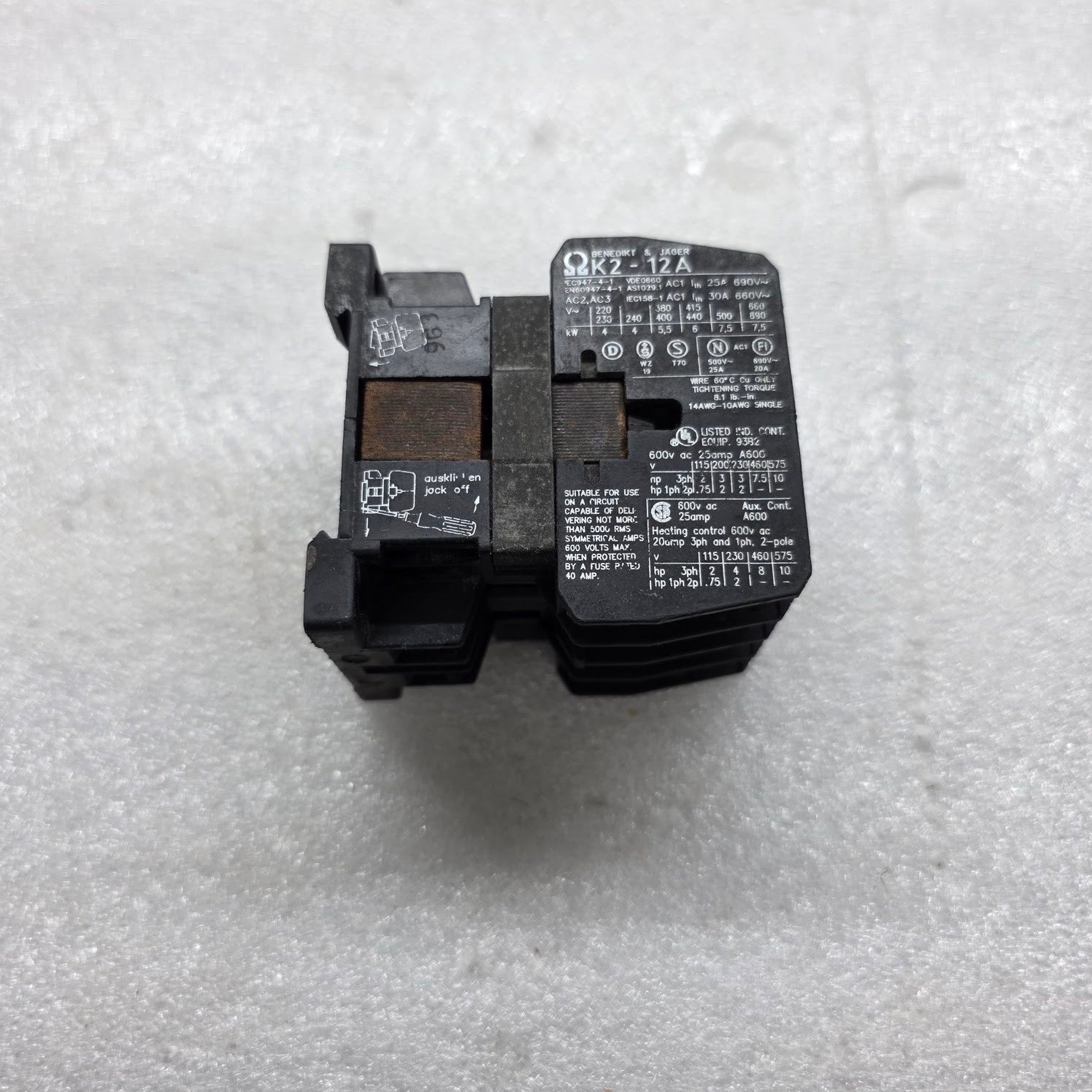 BENEDIKT & JAGER K2-12A01 MAGNETIC CONTACTOR 30A