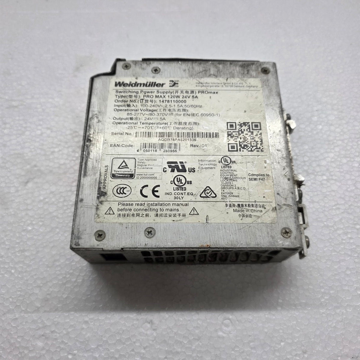 WEIDMÜLLER PRO MAX 120W 24V 5A SWITCHING POWER SUPPLY 1478110000