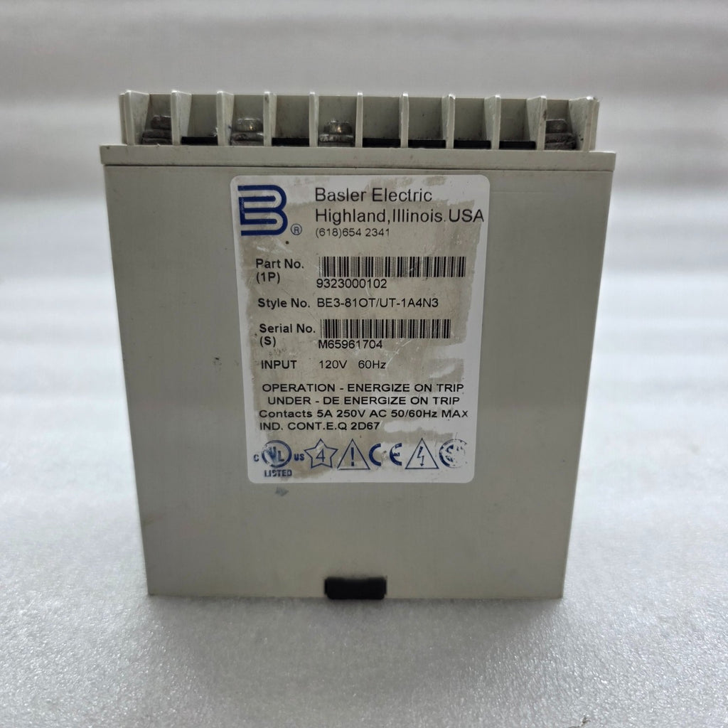 BASLER ELECTRIC 9323000102 OVER/UNDER FREQUENCY RELAY BE3-81OT/UT-1A4N3 120V