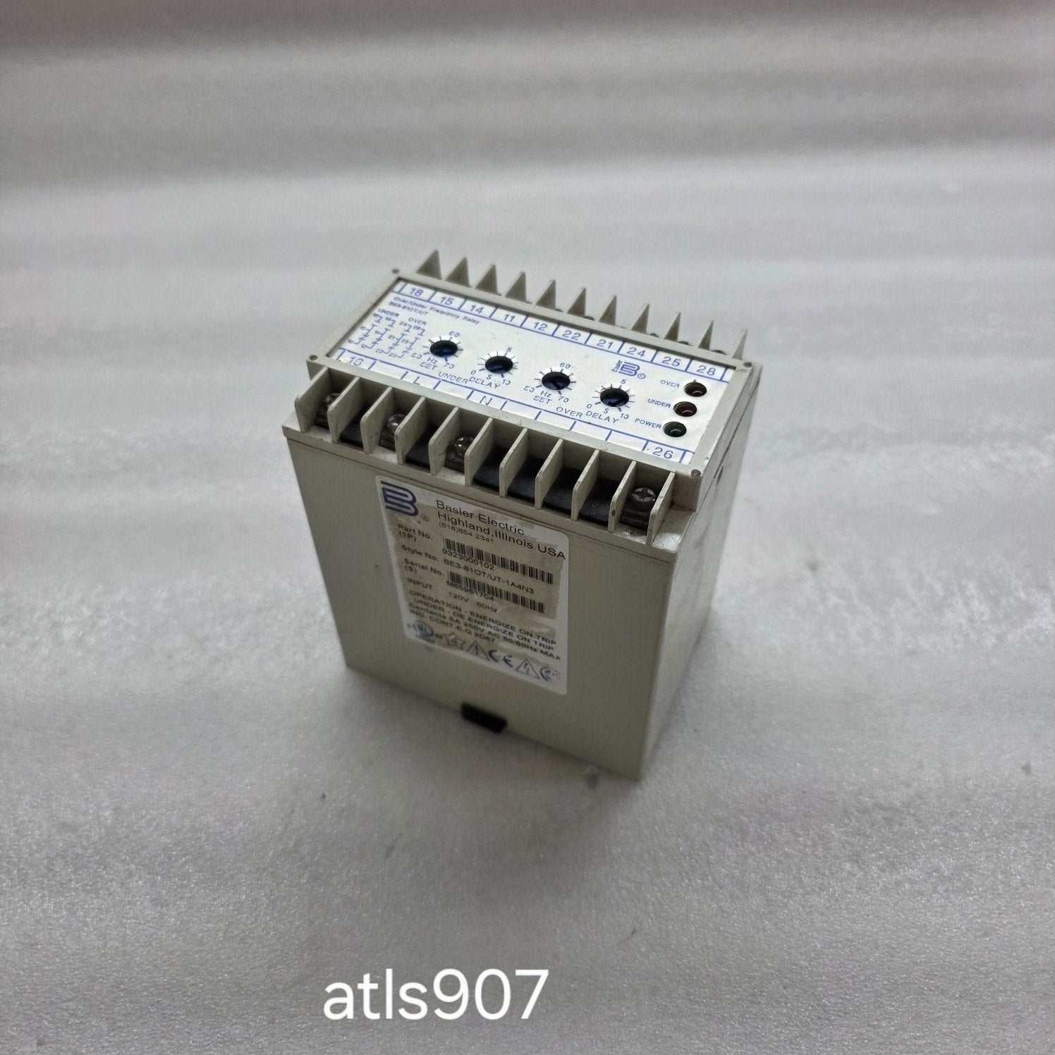 BASLER ELECTRIC 9323000102 OVER/UNDER FREQUENCY RELAY BE3-81OT/UT-1A4N3 120V