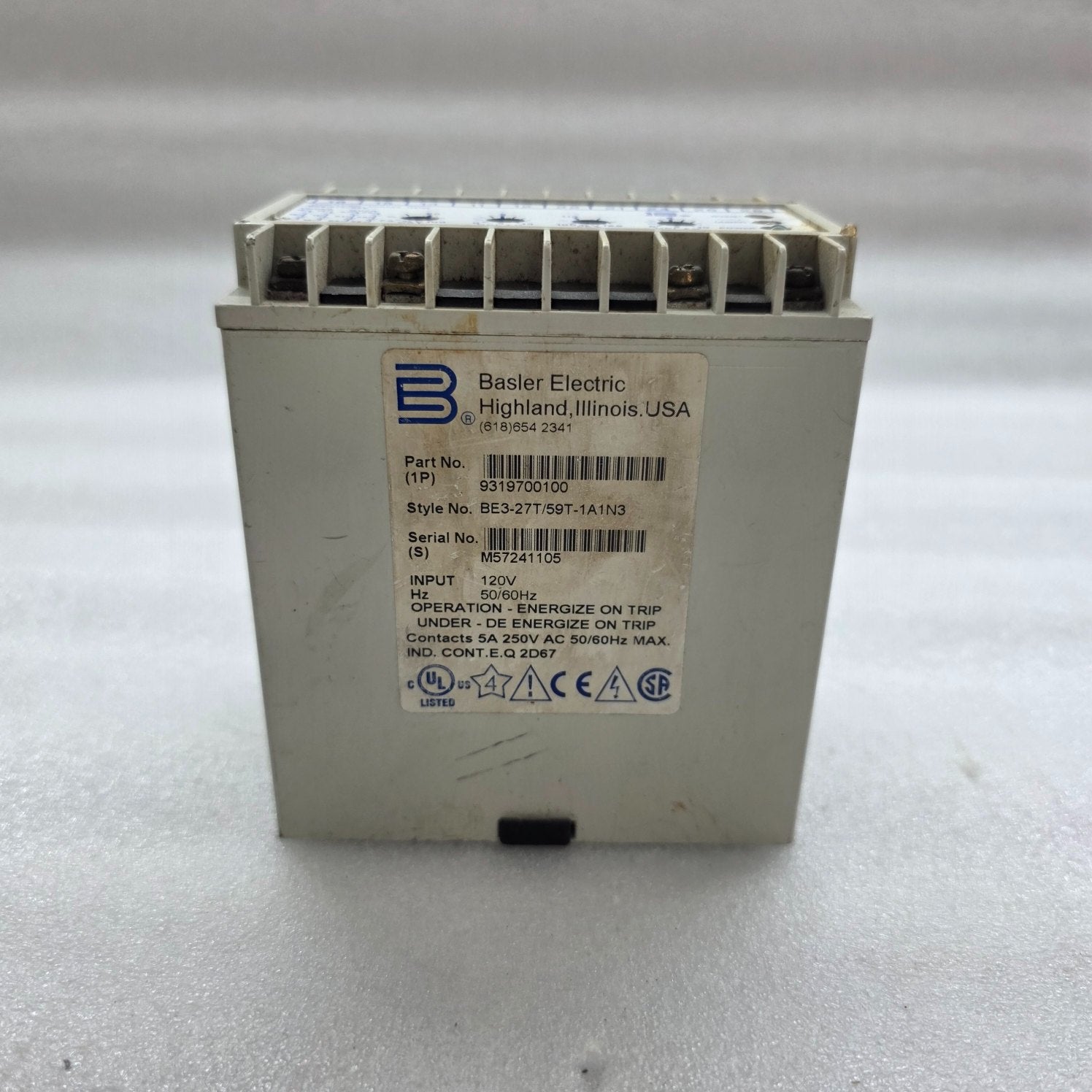 BASLER ELECTRONIC BE3-27T/59T-1A1N3 OVER/UNDER VOLTAGE RELAY 9319700100 120V