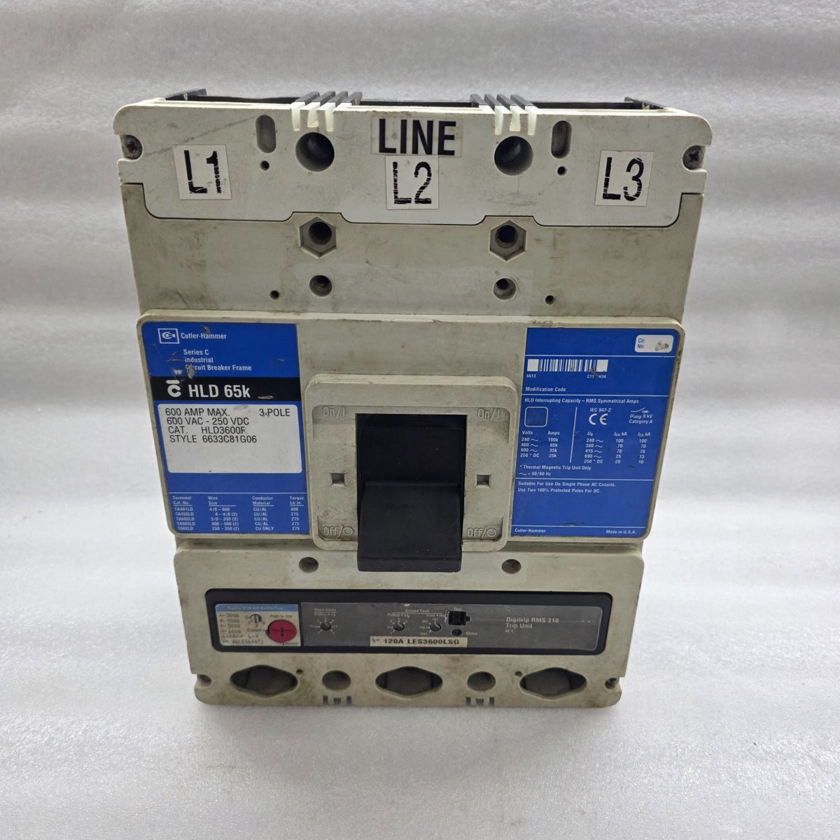 CUTLER HAMMER HLD3600F 3-POLE CIRCUIT BREAKER 600A  6633C81G06