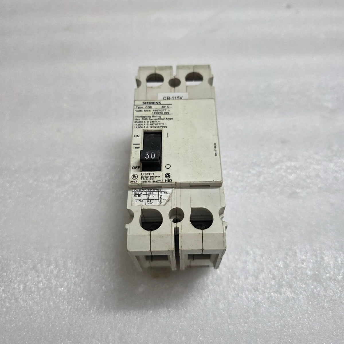 SIEMENS CQD230 MOLDED CASE CIRCUIT BREAKER 30A