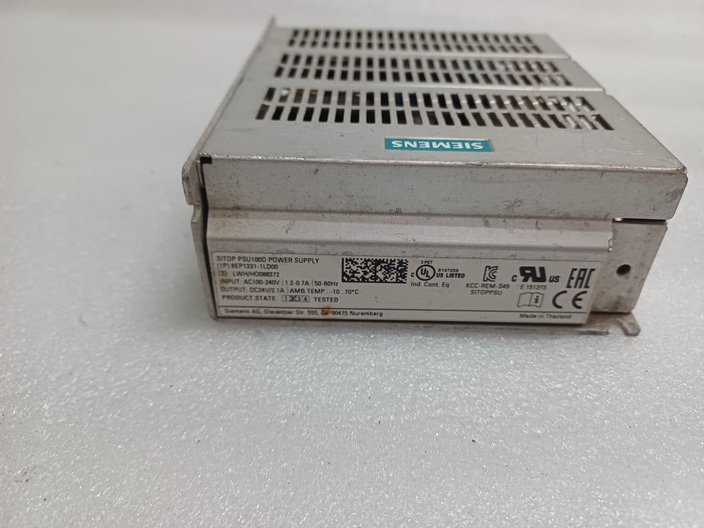 SIEMENS SITOP PSU100D AC-TO-DC POWER SUPPLY MODULE 6EP1331-1LD00 24 VDC 2.1 A AN