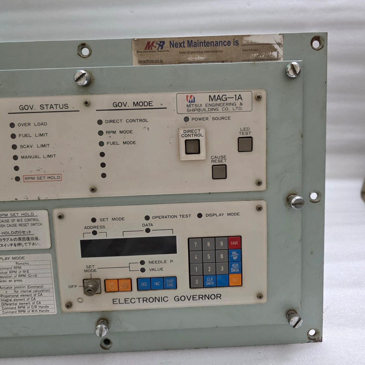 MITSUI ENGINEERING MAG-1A ELECTRONIC GOVERNOR CONTROL PANEL GCU-1A ENGINE SPEED