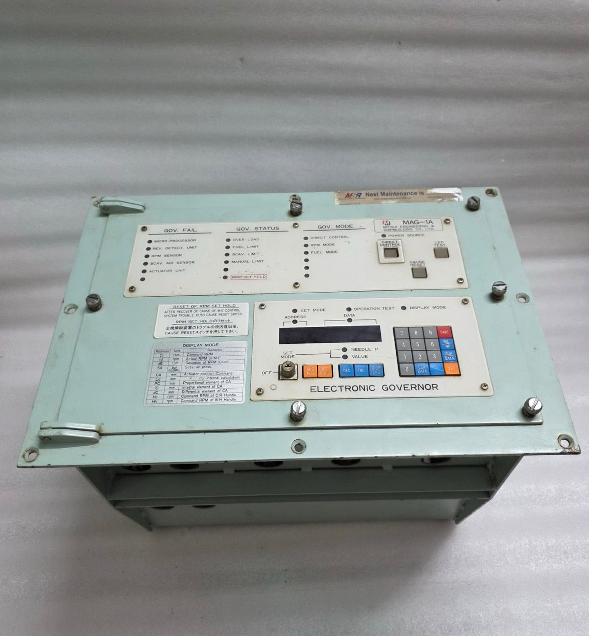 MITSUI ENGINEERING MAG-1A ELECTRONIC GOVERNOR CONTROL PANEL GCU-1A ENGINE SPEED
