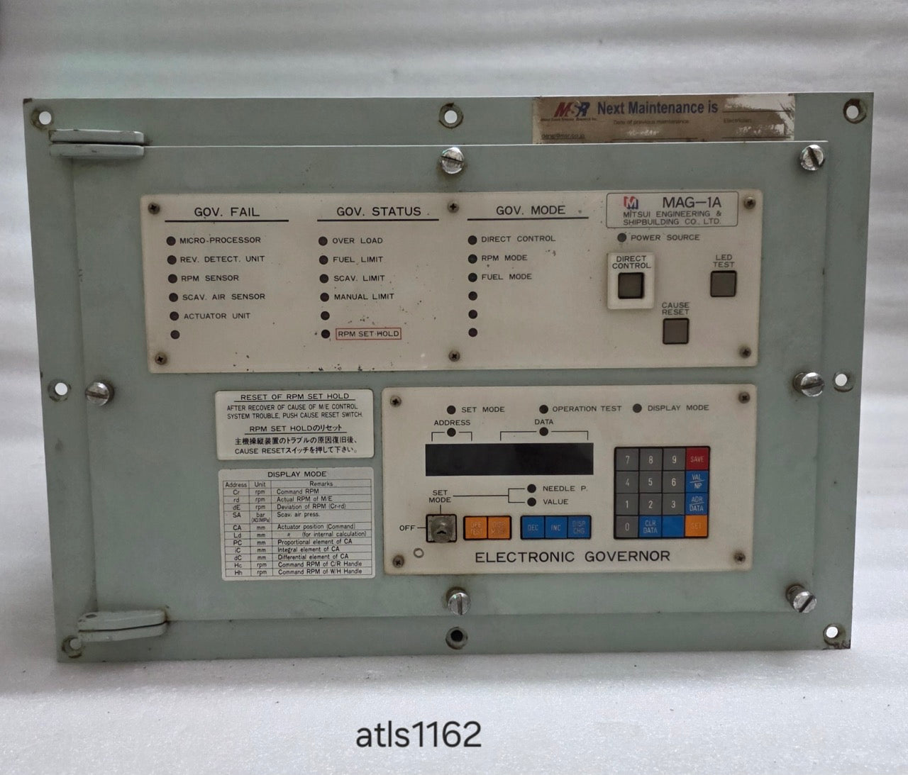 MITSUI ENGINEERING MAG-1A ELECTRONIC GOVERNOR CONTROL PANEL GCU-1A ENGINE SPEED