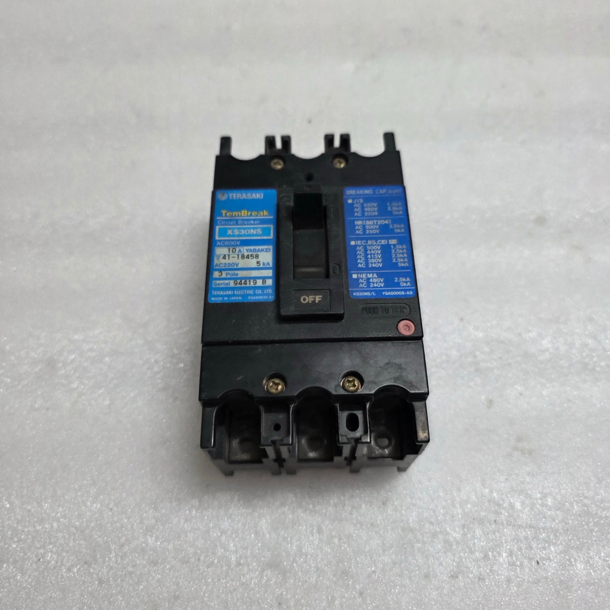TERASAKI XS30NS 3-POLE CIRCUIT BREAKER 10A