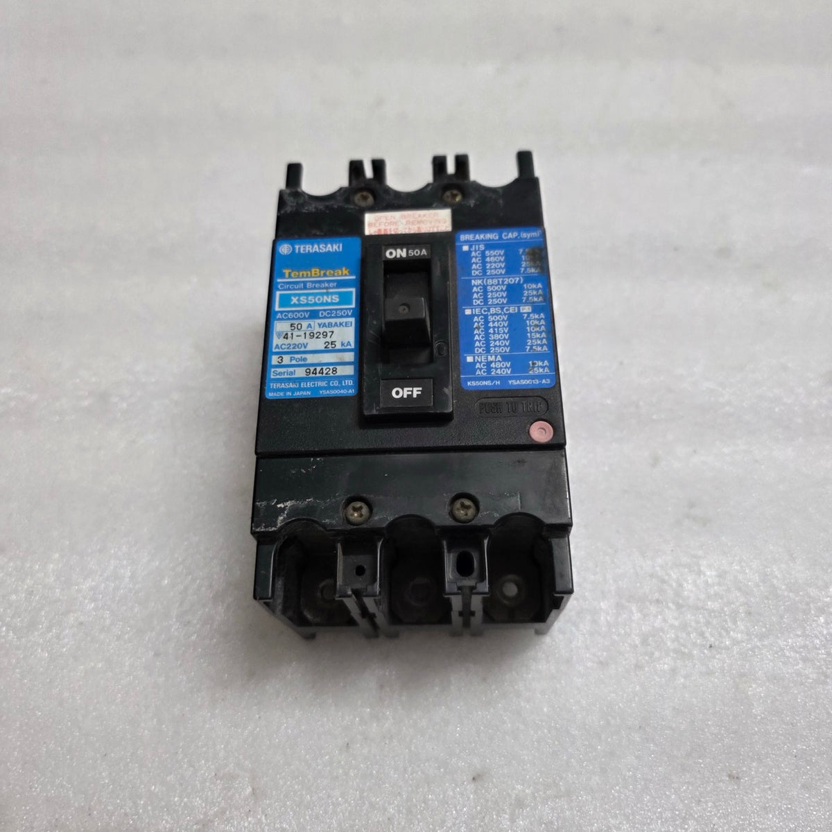 TERASAKI XS50NS 3-POLE CIRCUIT BREAKER 50A