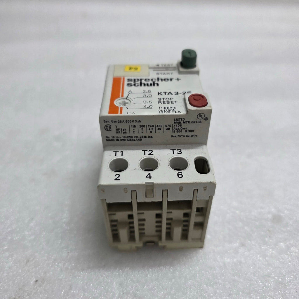 SPRECHER+SCHUH KTA 3-25 MOTOR PROTECTION CIRCUIT BREAKER 2.5 A TO 4.0 A