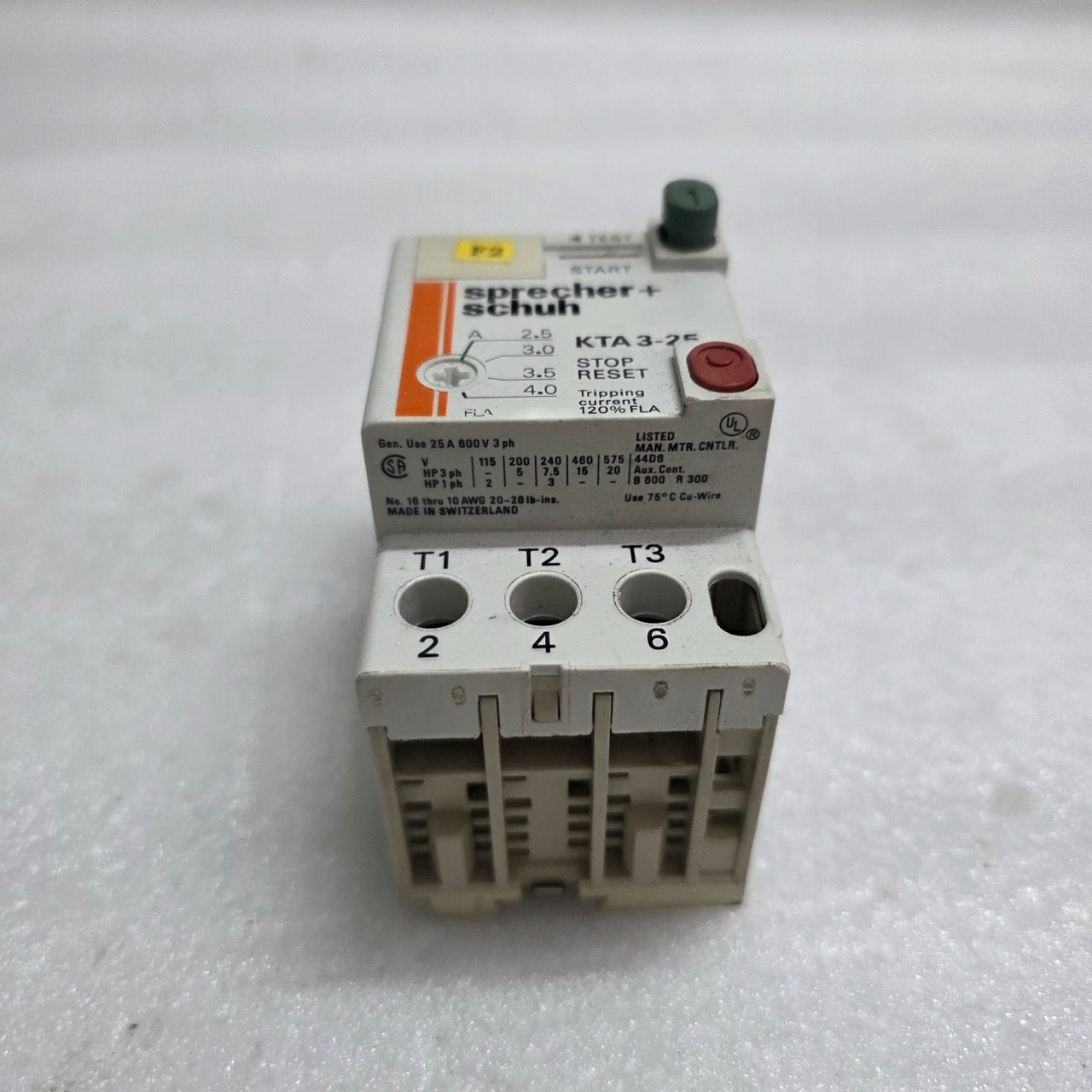 SPRECHER+SCHUH KTA 3-25 MOTOR PROTECTION CIRCUIT BREAKER 2.5 A TO 4.0 A