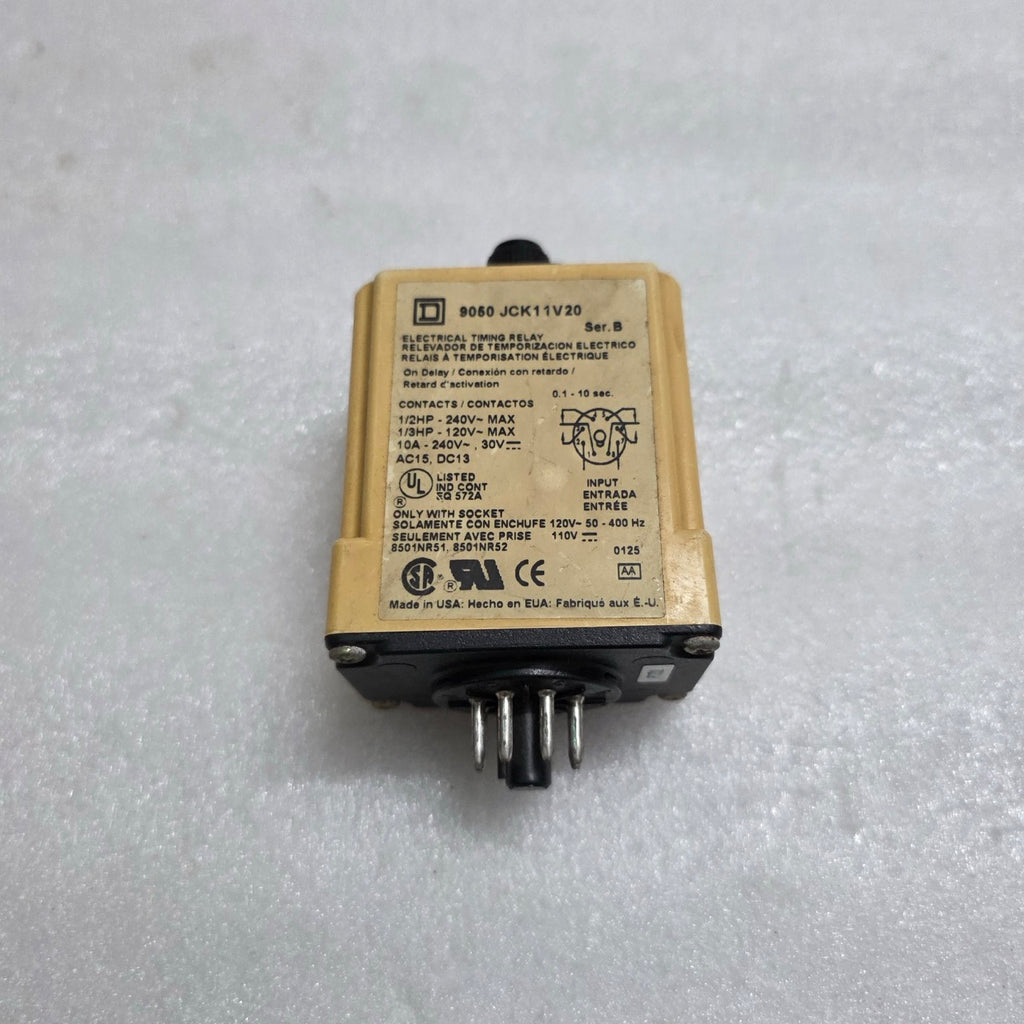 SQUARE D 9050 JCK11V20 ELECTRICAL TIMING RELAY 120 VAC 0.1-10 SEC